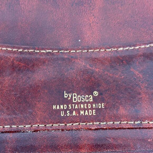 Bosca Leather Slim Bifold Wallet Mahogany Snap Close Hand Stained Hide Vintage - Picture 2 of 9